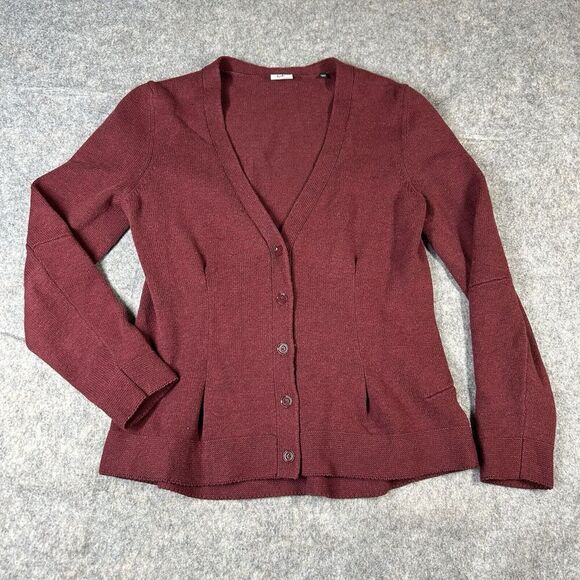 Cabi Sweater Womens Medium Burgundy Catch Cardigan Casual Office Preppy Academic - Picture 1 of 8